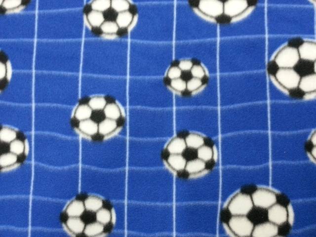 Royal Blue Soccer Balls Net Fleece Fabric